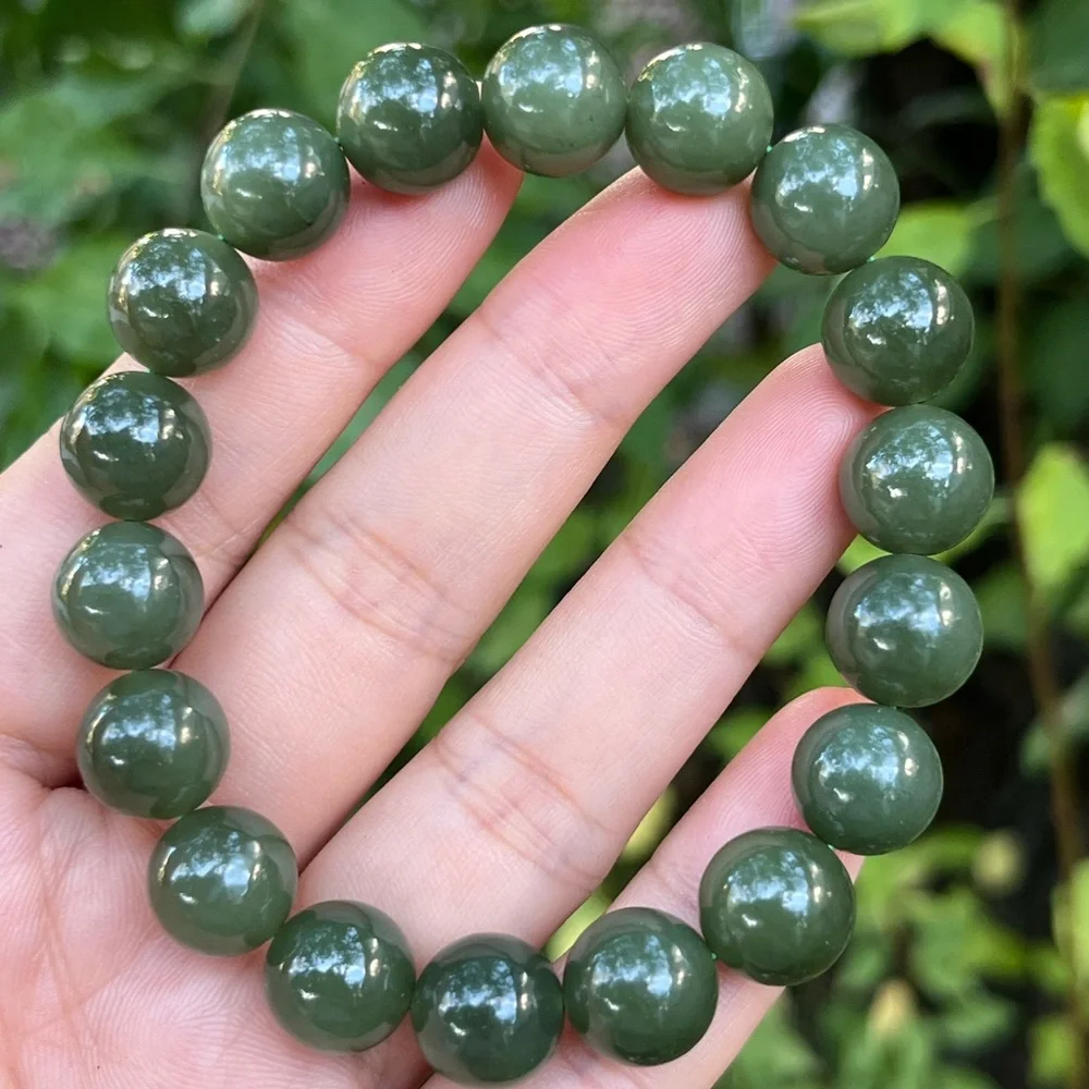 High quality 11.5mm stretchable green‎ jade bracelet 1506
